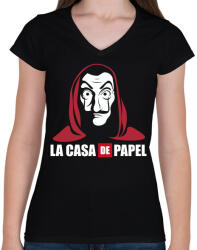 printfashion La casa de papel WL - Női V-nyakú póló - Fekete (5558666)