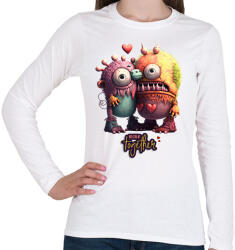 printfashion Vicces Szörnyecskés - BETTER together- cuki, csúnya, szerelmes minta - Női hosszú ujjú póló - Fehér (11865145)