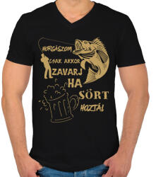 printfashion Horgászom csak akkor zavarj ha sört hoztál - Férfi V-nyakú póló - Fekete (4694259)