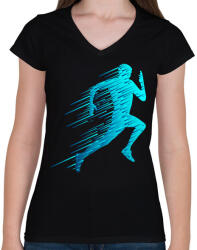printfashion futás - Női V-nyakú póló - Fekete (13867143)