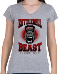 printfashion Kettlebell szörny - Női V-nyakú póló - Sport szürke (208456)
