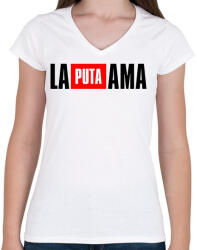 printfashion La Puta Ama - Női V-nyakú póló - Fehér (3176767)