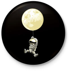 printfashion Űrhajós és a hold lufi - Kitűző, hűtőmágnes - Fekete (9426703)