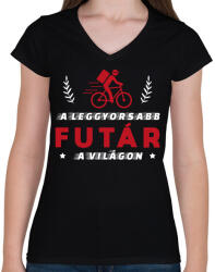 printfashion A leggyorsabb futár - Női V-nyakú póló - Fekete (12765105)