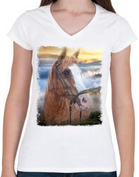 printfashion ló - Női V-nyakú póló - Fehér (2943944)