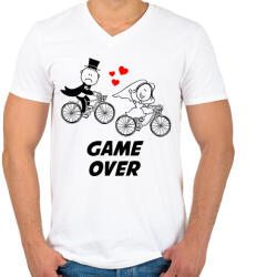 printfashion Legénybúcsú - GAME OVER - Férfi V-nyakú póló - Fehér (1006124)
