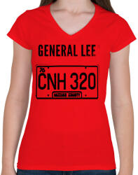printfashion GENERAL LEE - Női V-nyakú póló - Piros (2066169)
