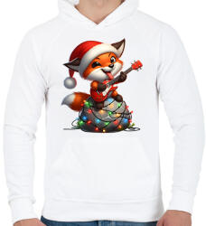 printfashion Vicces karácsonyi rocker party róka - télapó sapkában - Férfi kapucnis pulóver - Fehér (15227675)