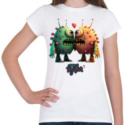 printfashion Vicces Szörnyecskés - BETTER together- cuki, csúnya, szerelmes minta - Női póló - Fehér (11864723)
