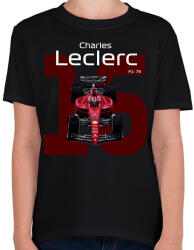 printfashion Charles Leclerc 16 autóversenyző - fehér felirat - Gyerek póló - Fekete (16041896)