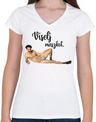 printfashion Viselj maszkot - Női V-nyakú póló - Fehér (2991015)