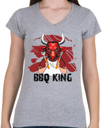 printfashion BBQ king - Női V-nyakú póló - Sport szürke (3113749)