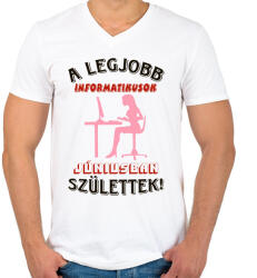 printfashion Informatikus nő szülinapja június - Férfi V-nyakú póló - Fehér (5654919)