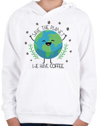printfashion Save the planet - we have coffee - Gyerek kapucnis pulóver - Fehér (7322936)