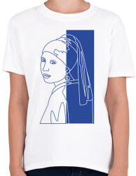 printfashion Jan Vermeer - Leány gyöngy fülbevalóval - Vonalas - Gyerek póló - Fehér (6731492)