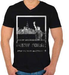 printfashion new york - Férfi V-nyakú póló - Fekete (3629761)