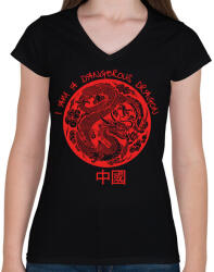 printfashion Dangerous dragon - Női V-nyakú póló - Fekete (7617924)