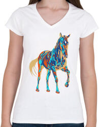 printfashion Colorfull Horse - Női V-nyakú póló - Fehér (1617759)
