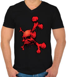 printfashion piros koponya - Férfi V-nyakú póló - Fekete (4725382)