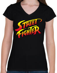printfashion Street Fighter - Női V-nyakú póló - Fekete (2109937)