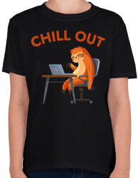 printfashion CHILL OUT - vicces lajhár - Gyerek póló - Fekete (12024017)