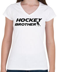printfashion Hockey Brother - Női V-nyakú póló - Fehér (11716935)