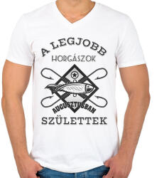 printfashion Horgász augusztus - Férfi V-nyakú póló - Fehér (5731650)