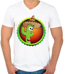printfashion Cactus - Férfi V-nyakú póló - Fehér (865191)