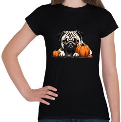 printfashion mopsz tökkel - Női póló - Fekete (14544224)