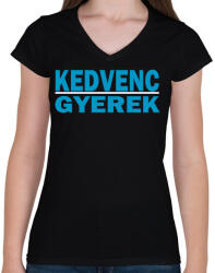 printfashion A kedvenc gyerek! - Női V-nyakú póló - Fekete (2409395)