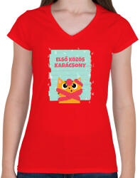 printfashion Első közös karácsony - Női V-nyakú póló - Piros (10416043)