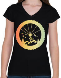 printfashion MOUNTAIN BIKE - Női V-nyakú póló - Fekete (5012629)