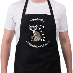 printfashion Mindenki nyugodjon le a . . . - Vicces feliratos minta - gyűrűsfarkú maki - Kötény - Fekete (12025716)