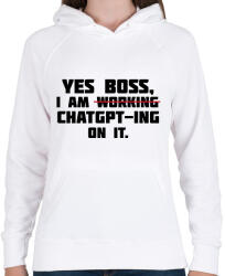 printfashion Yes boss - Női kapucnis pulóver - Fehér (14578029)
