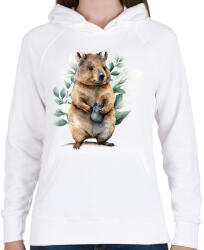 printfashion Quokka növényekkel - Női kapucnis pulóver - Fehér (13923733)