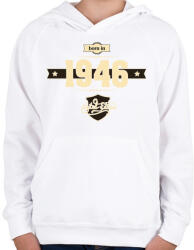 printfashion born-in-1946-cream-choco - Gyerek kapucnis pulóver - Fehér (620193)