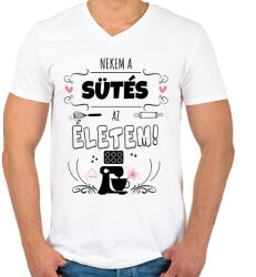 printfashion Sütés az életem - Férfi V-nyakú póló - Fehér (1256501)