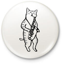 printfashion Macska szaxofonozik - Kitűző, hűtőmágnes - Fehér (10282559)
