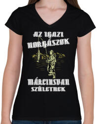 printfashion Márciusi horgász - Női V-nyakú póló - Fekete (4765532)