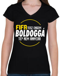 printfashion Fifa Tesz Boldogga - Női V-nyakú póló - Fekete (1666733)