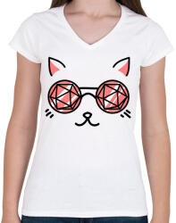 printfashion Macskaszem - Női V-nyakú póló - Fehér (4981206)