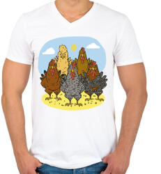 printfashion Csirkék - Férfi V-nyakú póló - Fehér (11750912)