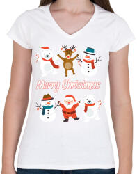 printfashion Merry Christmas - Női V-nyakú póló - Fehér (10926111)