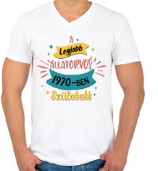 printfashion A legjobb állatorvos - Évszámmal - Férfi V-nyakú póló - Fehér (7232320)