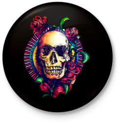 printfashion Calavera virágos koponya - Kitűző, hűtőmágnes - Fekete (3098710)