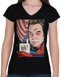 printfashion Milk? - Homelander - Női V-nyakú póló - Fekete (12217901)