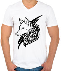 printfashion Wolf Black - Férfi V-nyakú póló - Fehér (916651)