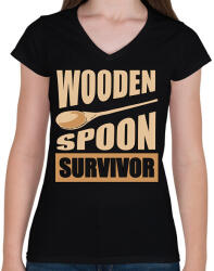 printfashion Wooden spoon - Női V-nyakú póló - Fekete (15996835)