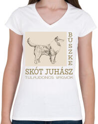 printfashion Büszke tulajdonos - Skót juhász - Női V-nyakú póló - Fehér (6302169)