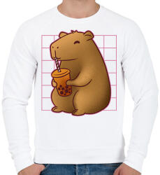 printfashion Capybara bubis teával - Férfi pulóver - Fehér (14482502)